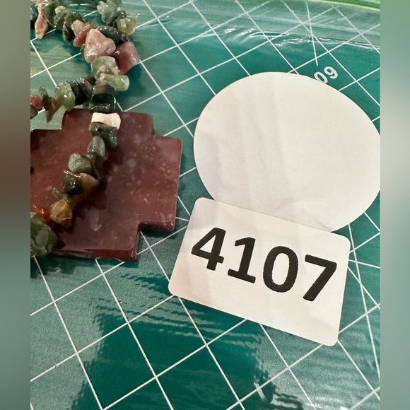 Multi Gemstone NECKLACE CROSS PENDANT Jasper Chalcedony 925 Clasp 4107 W - Picture 6 of 9